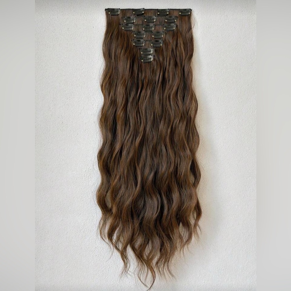 Human hair Blend Copper Brown 22 In Clip in  Hair Extensions